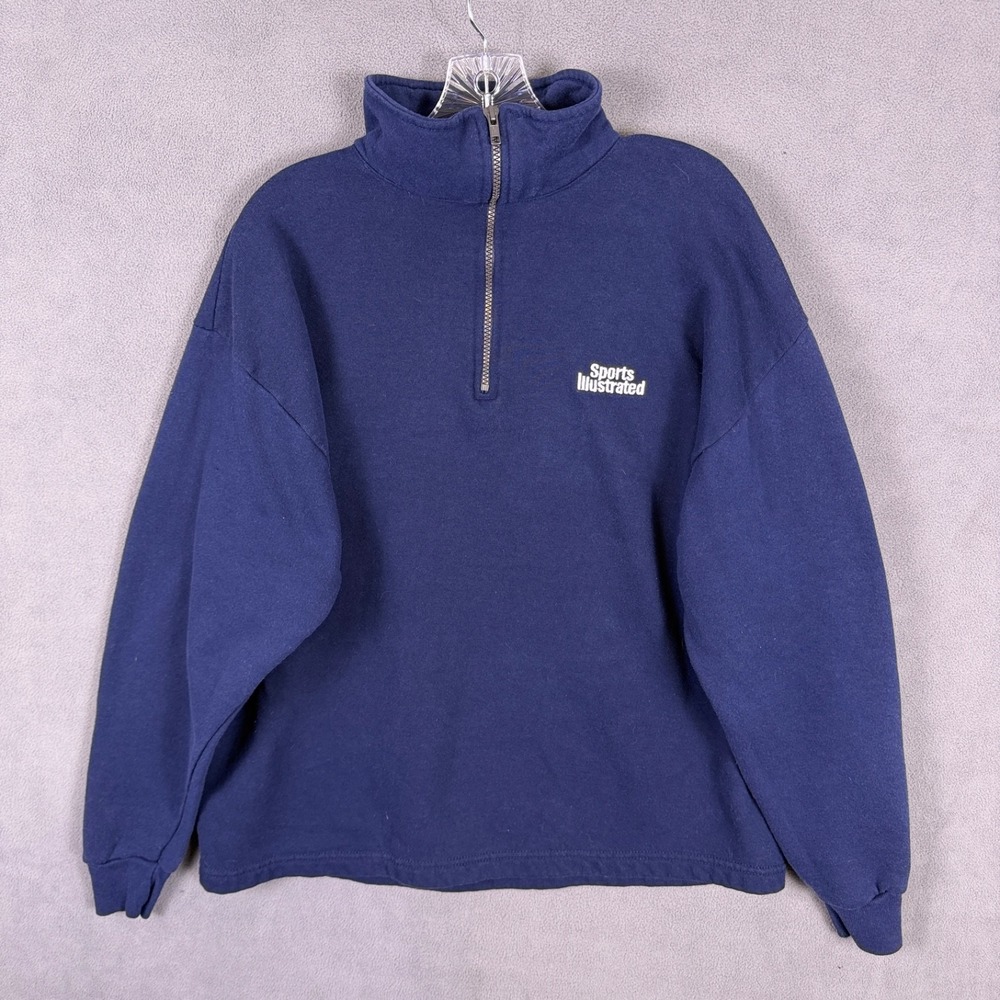 Vtg 90s Y2K Sports Illustrated Mens XL Faded Spell Out 1/4 Half Zip Sweatshirt